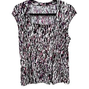 Abstract Brushstroke Modernist Layering‎ Square Neck Sleeveless Knit Top Black L
